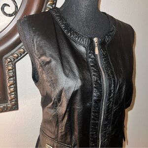 Peter Nygard Unisex Black Leather Full Zip Vest Size Large